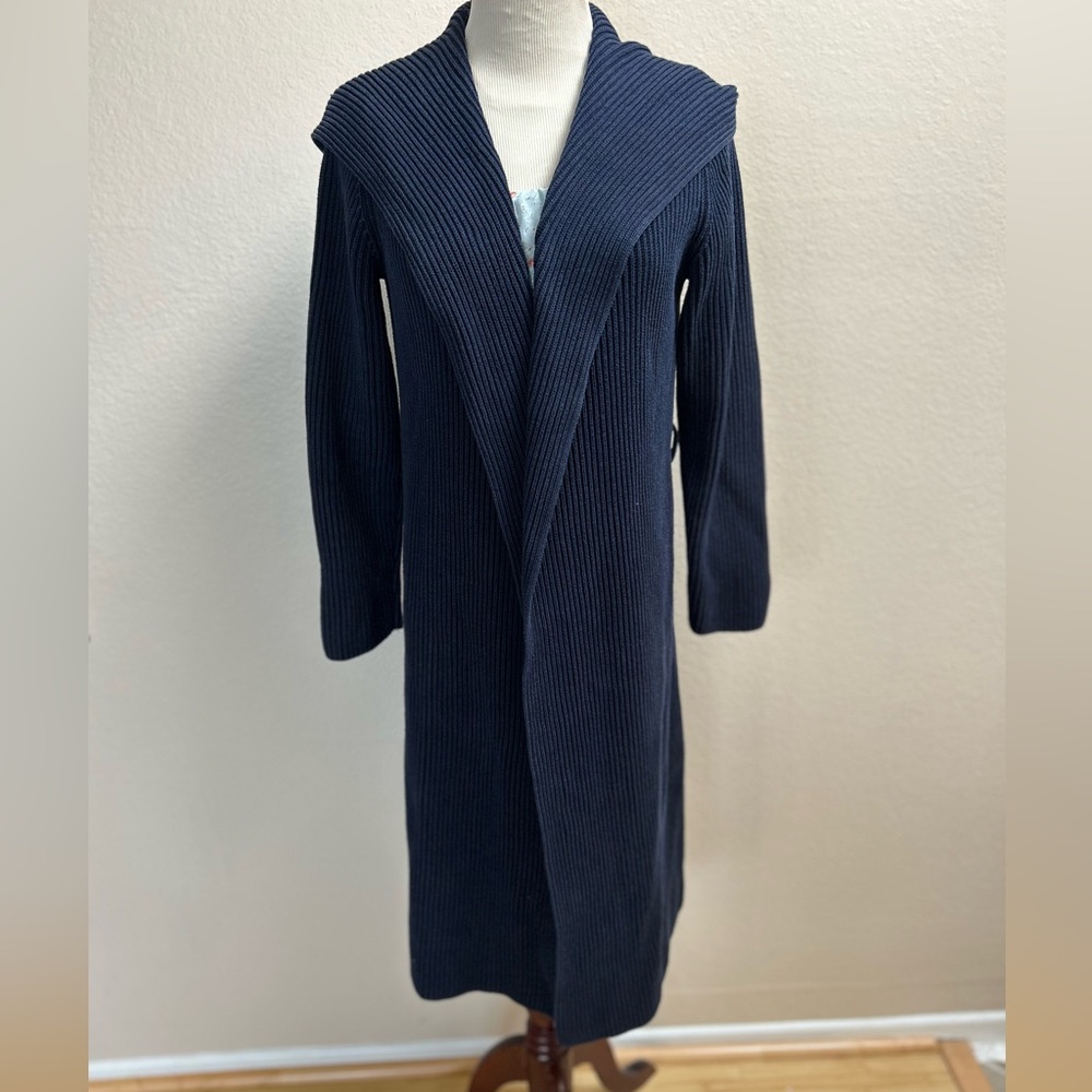 Lauren Ralph Lauren Long Blue Ribbed Cardigan Hooded Duster Robe Sz P/S No Belt